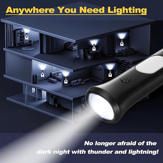 4 in 1 Emergency Lights for Home Power Failure, 2 Pcs Rechargeable LED Flashlight Plug in Wall, Automatic Turn-On Power Outage Night Light Flashlight for Hurricane Preparedness Items