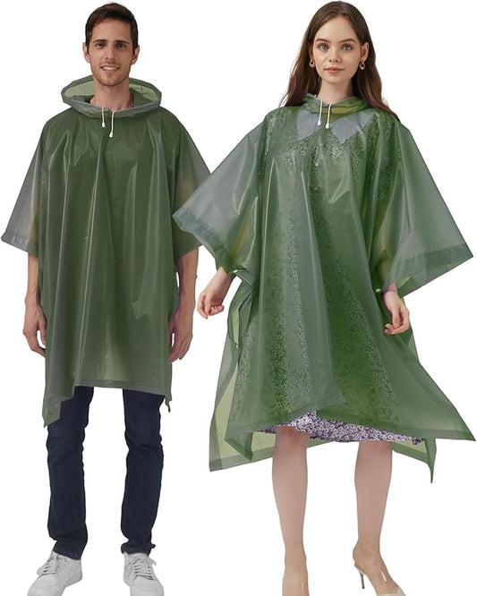 Rain Ponchos for Adults, 2 Pack Raincoats Jacket Reusbale with Drawstring Hood Sleeves for Women Men