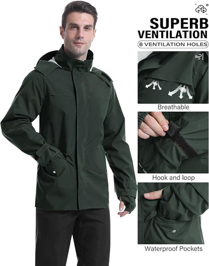 iCreek Rain Suit Waterproof Jacket with Pants 2 Pieces Breathable Lightweight Packable Raincoat with Hooded Rain Gear Unisex