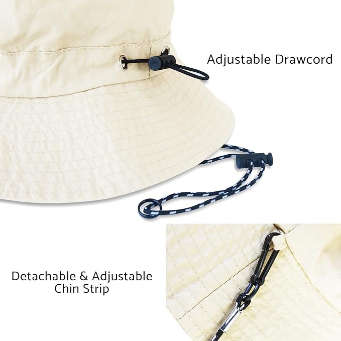PFFY Quick Dry Waterproof Packable Bucket Hat for Women Men Outdoor Sun Hats with Detachable Chin Strap