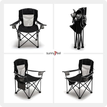 SUNNYFEEL Oversized Folding Camping Chair 500 LBS Heavy Duty Lawn Chairs for Adults Black Portable Folding with Armrest, Cup Holder, Pocket ＆Bag for Outdoor Camping/Beach/Travel/Picnic/Fishing