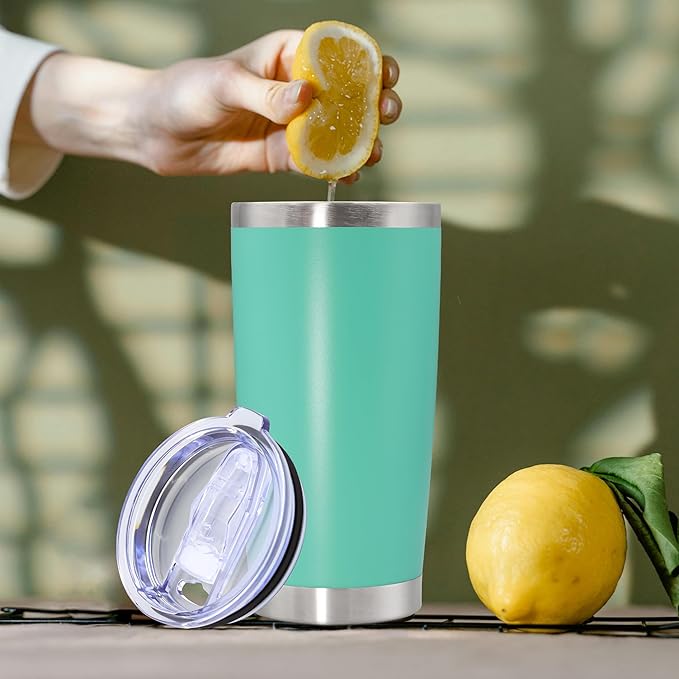 20oz Tumbler Bulk Stainless Steel Tumbler Cup with Lid Vacuum Insulated Double Wall Travel Mug, Durable Powder Coated Travel Coffee Tumbler Mug for Hot & Cold Drinks, Light Blue,12 Pack