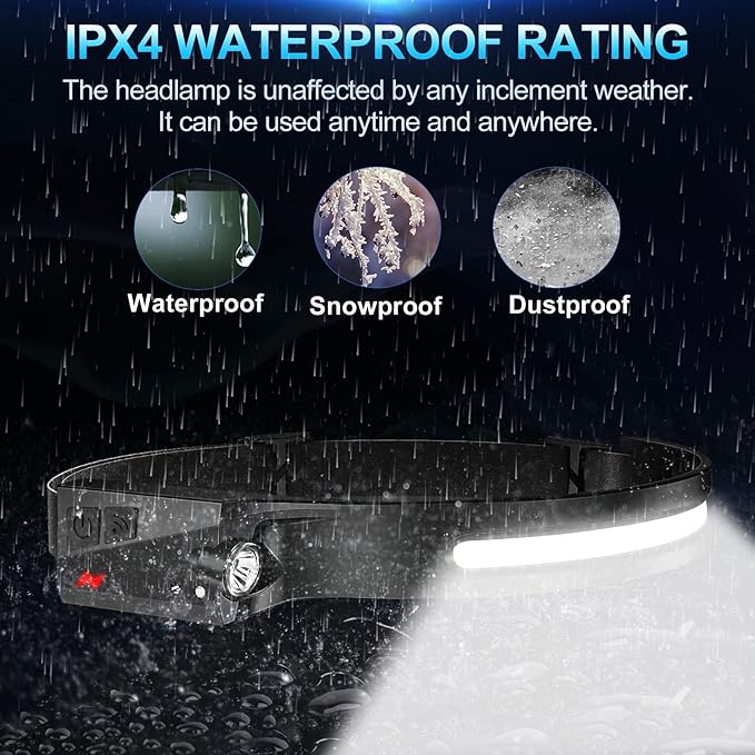 Rechargeable Headlamp 2Pack, 230°Wide Beam Headlamp for Adults, LED Headlamp with Clips-Camping Gear, 6 Modes, Motion Sensor, Head Lamp Flashlight for Cycling, Running, Fishing, Camping