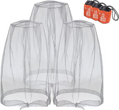 Anvin Mosquito Head Mesh Nets Gnat Face Netting for No See Ums Insects Bugs Gnats Biting Midges from Any Outdoor Activities, Works Over Most Hats Comes with Free Stock Pouches (3pcs, Grey)