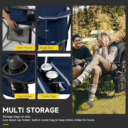 FAIR WIND Oversized Fully Padded Camping Chair with Lumbar Support, Heavy Duty Cooler Bag Fold Chair Support 450 LBS, Green