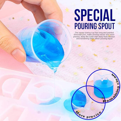 LEOBRO 50ml/1.7oz Epoxy Mixing Cups, 38PCS Graduated Epoxy Resin Cups, Pouring Cup, Plastic Beakers Measuring Cup for Resin, Epoxy, Acrylic Paint, with 40 PCS Wood Craft Sticks