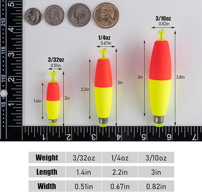 Dr.Fish Cigar Fishing Bobbers Weighted Fishing Floats EVA Foam Snap-On Spring Floats Fly Sea Boat Fishing for Bass Trout Panfish Bluegills