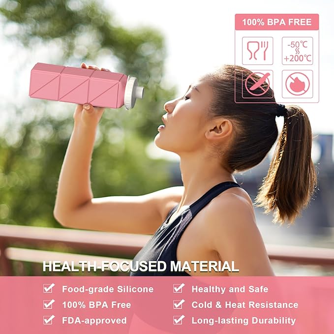 Collapsible Water Bottles 20.6oz, Silicone Foldable Portable Travel Water Bottle, BPA-Free, Leakproof Reusable for Traveling Camping Hiking Cycling Yoga Sports Outdoor, 1 Pack (Pink)