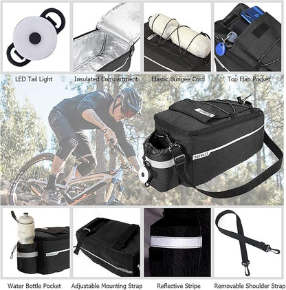 RAYMACE Bike Rear Rack Bag with Tail Light, Bike Truck Cooler Bag for Warm or Cold Items