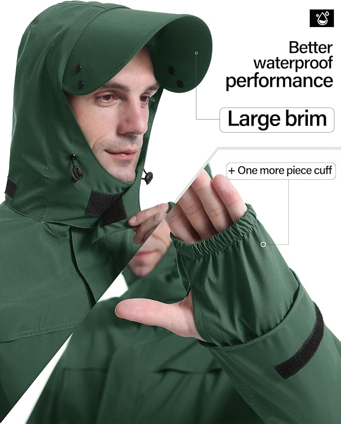 iCreek Rain Suit Waterproof Jacket with Pants 2 Pieces Breathable Lightweight Packable Raincoat with Hooded Rain Gear Unisex