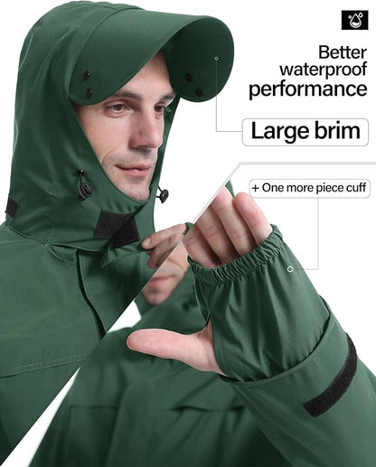 iCreek Rain Suit Waterproof Jacket with Pants 2 Pieces Breathable Lightweight Packable Raincoat with Hooded Rain Gear Unisex