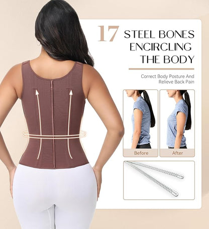 SHAPSHE Waist Trainer Corset for Women Tummy Control Sport Workout Body Shaper Vest for Women Postpartum Gym Zipper and Hooks