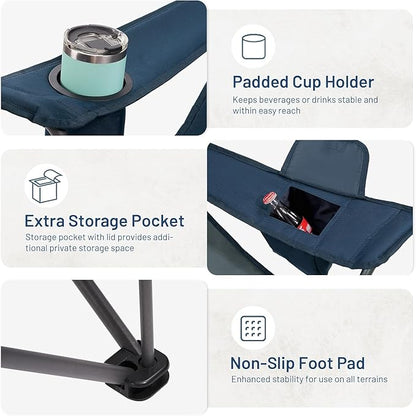 Timber Ridge 550 LBS Oversized Folding Camping Chair for Adults, Heavy Duty Outdoor Chair with Cup Holder Side Pocket for Camp, Lawn, Picnic, Navy-Upgrade