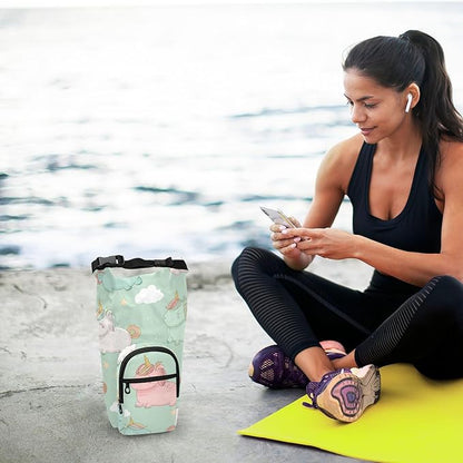 Cartoon Unicorn Pink Sage Green Water Bottle Holder with Strap Insulated Water Bottle Carrier Crossbody Bags Pouch with Phone Pocket for Travel Gym Hiking Walking Running