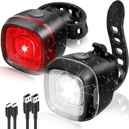 Bicycle Front and Rear Lights,Bike Light, Type-C Rechargeable, Flashing Light，Suitable for Night Riding, Cycling，Bike Headlight &Taillight for Men Women Girls Kids Road Mountain