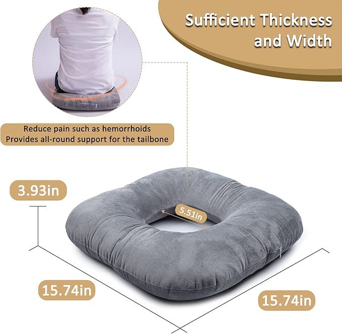 Donut Pillow for Tailbone Pain Relief, Wheelchair Cushion for Hemorrhoids and Bed Sores, Pregnancy, Donut Pillow Suitable for Office, Long Travel, Car and Home Sofa