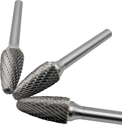 LU&MN SF-5 Tungsten Carbide Burr Tree Shape Radius End Double Cut Rotary Burr File (1/2” Cutter Dia X 1”Cutter Length) with 1/4'' Shank, 3PCS