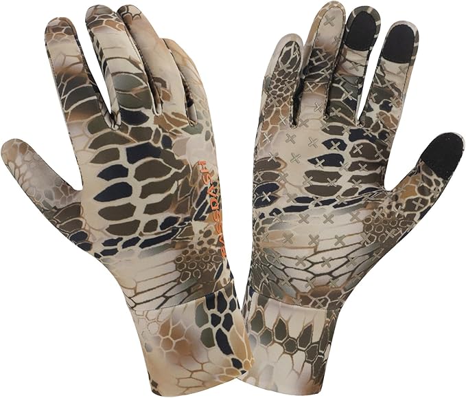 BASSDASH Men’s Camo Hunting Gloves UPF 50+ Lightweight Touchscreen Gloves for Warm Weather Fishing Hiking Outdoor Activities