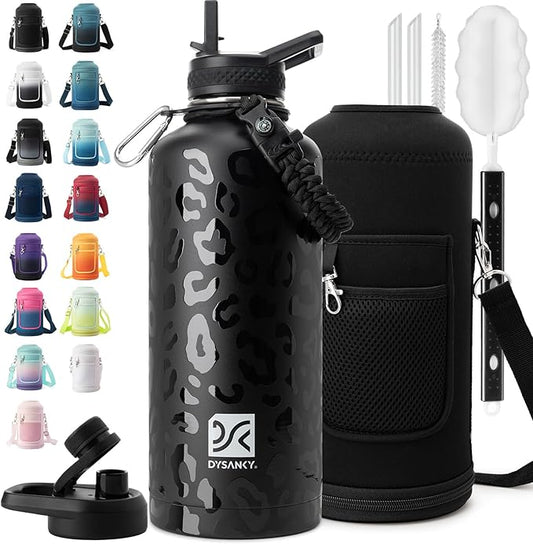 Insulated Water Bottle | Thickened Stainless Steel for Gym and Hiking with Straw, Carrier Bag, Handle Strap | BPA-Free 87 oz