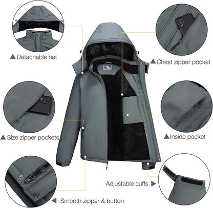 CAMELSPORTS Mens Winter Jacket Waterproof Warm Snow Ski Jackets Faux Fur Fleece Rain Coats with Removable Hood
