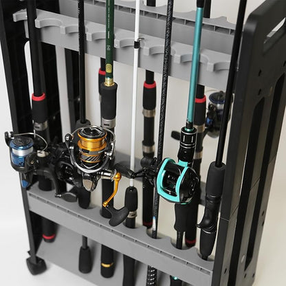 Fishing Rod Holder,Fishing Pole Holders for Garage,Rod Holder for 16 Rod and Reel Combos,Vertical Fishing Rod Rack Floor Storage,Fishing Gifts for Men (Gray)