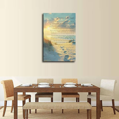 Footprints In The Sand Wall Art Religious Poem Poster Canvas Painting Picture Printing Living Room Bedroom Decoration Framed (24x36inch-Framed)