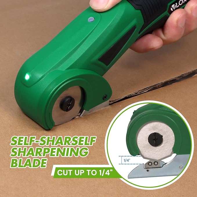 VLOXO Cordless Electric Scissors Upgraded, 4V Electric Cardboard Cutter Rechargeable Fabric Mini Cutter Rotary Multi-Cutting Power Tool with Safety Lock & LED Light for Carpet Leather Felt Storage Box