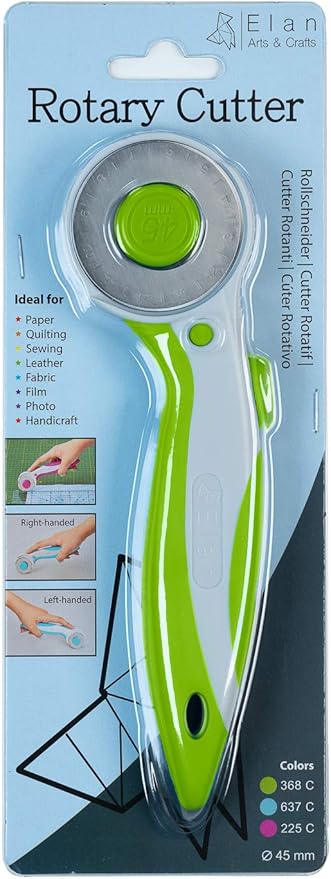 Elan 45mm Rotary Cutter for Fabric Green, Ergonomic Rotary Fabric Cutter Wheel with Built-in Blade Safety Lock, Cutting Wheels for Sewing and Quilting