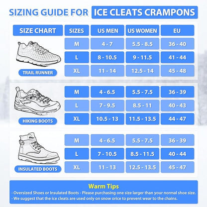 Sfee Crampons Ice Cleats for Shoes and Boots, Stainless Steel Chains Ice Grippers for Shoes and Boots Non Slip Gripper Spikes, Traction Cleats for Snow and Ice, Hiking, Walking, Climbing, Ice Fishing