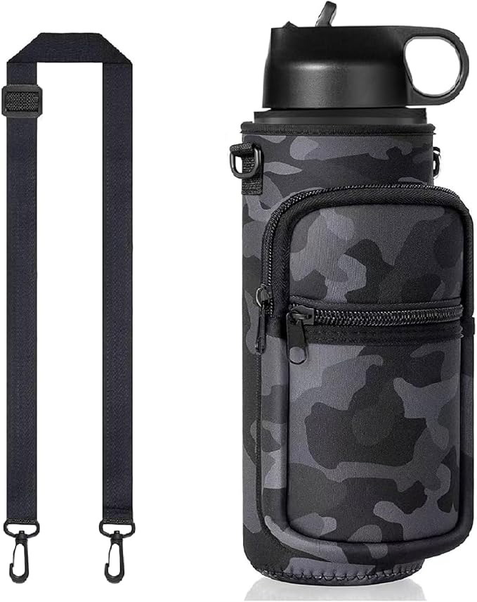 Insulated Water Bottle Holder Sling Bag with Phone Pocket, Adjustable Crossbody Strap for Walking, Hiking, Camping, Fishing