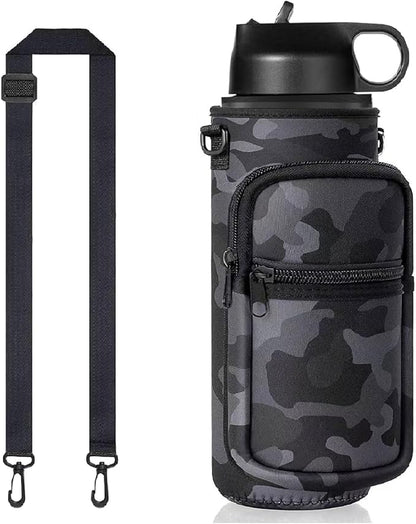 Insulated Water Bottle Holder Sling Bag with Phone Pocket, Adjustable Crossbody Strap for Walking, Hiking, Camping, Fishing