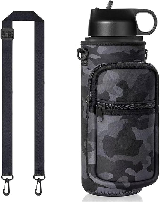 Insulated Water Bottle Holder Sling Bag with Phone Pocket, Adjustable Crossbody Strap for Walking, Hiking, Camping, Fishing