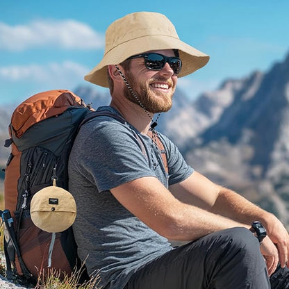 PFFY Quick Dry Waterproof Packable Bucket Hat for Women Men Outdoor Sun Hats with Detachable Chin Strap