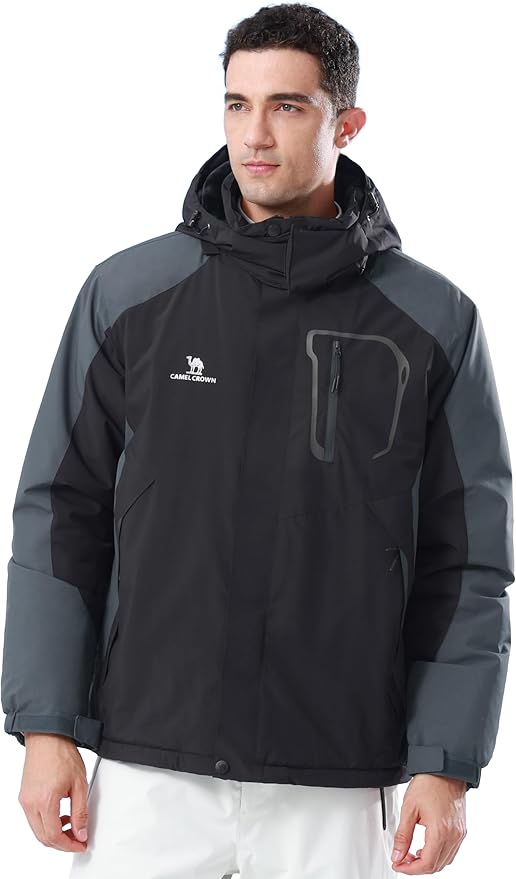 CAMELSPORTS Mens Winter Jacket Waterproof Warm Snow Ski Jackets Faux Fur Fleece Rain Coats with Removable Hood