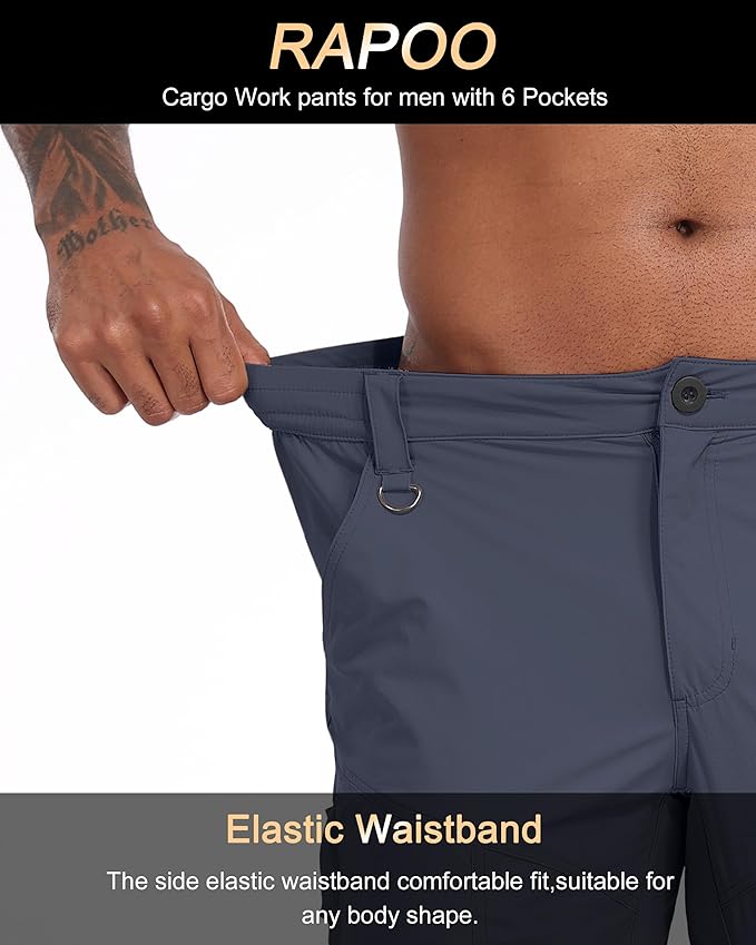 Rapoo Mens Hiking Pants Lightweight Water Resistant Breathable Nylon Cargo Pants with 6 Pockets