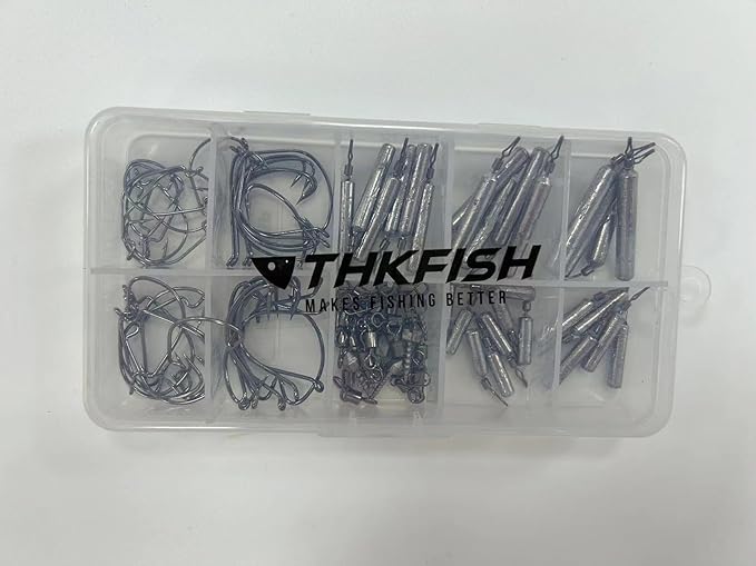 THKFISH Fishing Weights Sinkers Set, 60PCS Fishing Sinker Drop Shot Weights Kit,Drop Shot Rig Wacky Hooks for Saltwater Freshwater Bass Fishing