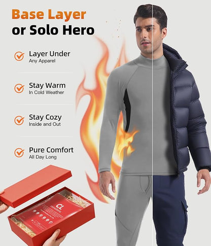 CL convallaria Mens Thermal Underwear Set with Fly Long Johns Base Layer Winter Hunting Gear Sport Top and Bottom