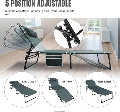 YELLOW JACKET Folding Sleeping Cot, Camping Cot with Mattress for Adults 450lbs Max Load, Portable Camping Cot with Pillow, Adjustable 5-Position Cot for Camping, Home,Office,Travel