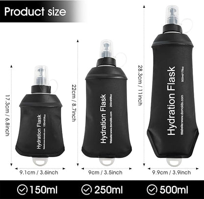 GYGYL Soft Flask, TPU Collapsible Soft Water Bottle for Hydration Pack, Running Vest, Leak-Proof Folding Water Bottle for Hiking Cycling Climbing Jogging-150ml Black, 2pcs