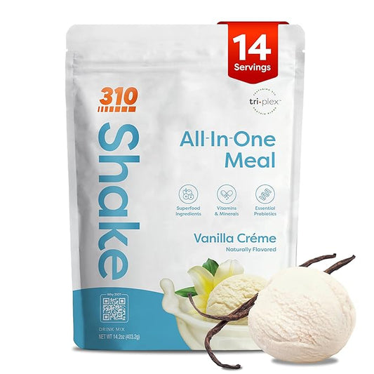 310 Nutrition All-In-One Meal Replacement Shake Powder - Plant-Based Protein Smoothie Blend w/High Fiber, Probiotics & Adaptogens - Low Carb, Vegan, Keto & Paleo Friendly - Vanilla Creme - 14 Srv