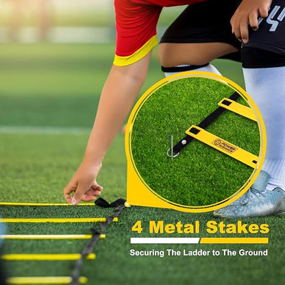 POWER GUIDANCE Agility Ladder (20 Feet) with Cones for Speed Agility Training & Quick Footwork Exercise - Soccer & Football Training Equipment for Adults, Youth & Kids