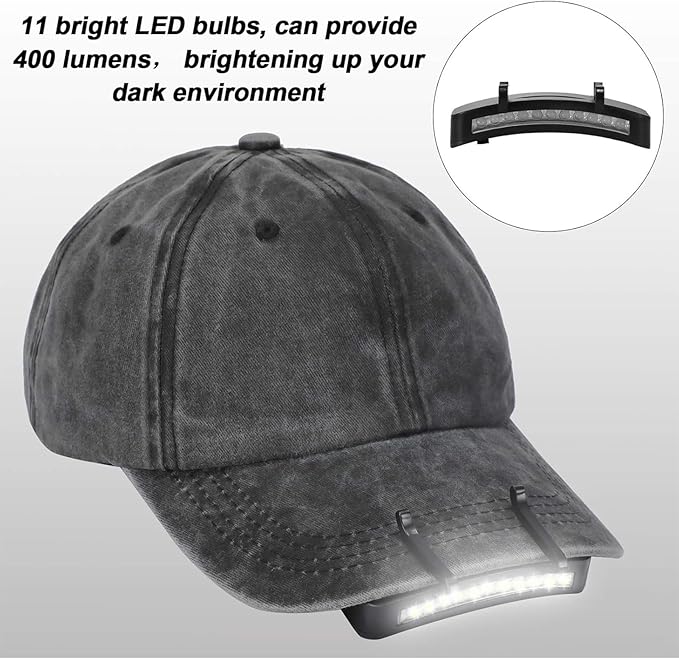 Mudder 2 Pcs Light 11 LED Cap Lights Clip on Hat Battery Powered Brim on Light Black Waterproof Ultra Bright Hat Flashlight Clip on Headlamp for Hats Hunting Camping Fishing Hiking