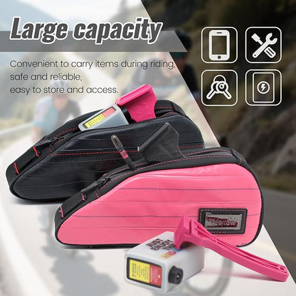 RideRow Bike Top Tube Bag Bicycle Front Frame Bag Waterproof Bike Pouch Pack,Phone Bag Cycling Accessories Pouch for Mountain Road Bike Pink