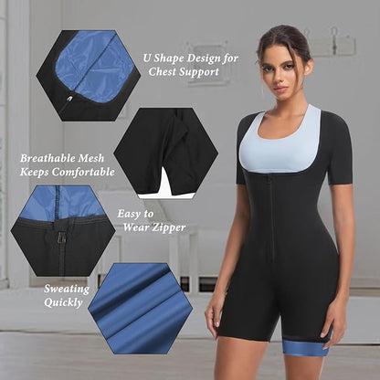 Sauna Suit for Women Weight Loss Sweat Waist Trainer Shaper Full Body Compression Shirt Slimming Workout Sweat Suit