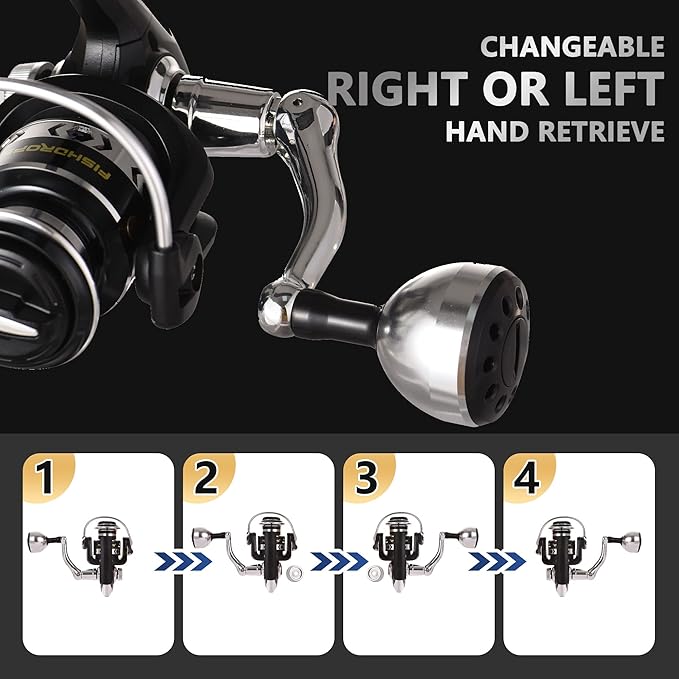 Spinning Fishing Reels, Lightweight Spinning Reel, 15.5 LBs Max Drag, 5.1:1/5.5:1 High Speed Ultra Smooth Powerful with CNC Aluminum Spool Fishing Reels Freshwater(Black/Gold)