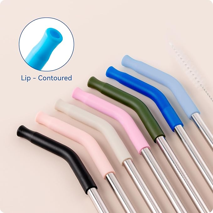 Reusable Metal Straws with Silicone Tip for Stanley 40oz,Stainless Steel Drinking Straws for 40oz Tumbler,3 Straight Tubes & 6 Tips& 1 Cleanr Brush(Bright Lime)