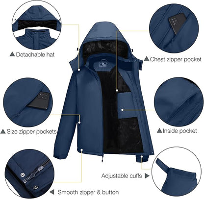 CAMELSPORTS Mens Winter Jacket Waterproof Warm Snow Ski Jackets Faux Fur Fleece Rain Coats with Removable Hood