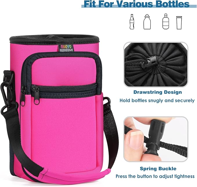 Nuovoware Water Bottle Carrier Bag,25oz/40oz/64oz Bottle Pouch Holder,Adjustable Shoulder Hand Strap 2 Pocket Sling Neoprene Sleeve Sports Accessories for Hiking Travelling Camping
