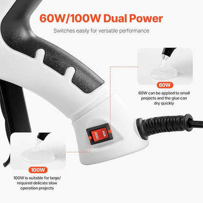 VEVOR Hot Glue Gun, 60/100W Dual Power, Mini Hot Glue Gun with 20 Premium Glue Sticks and Oxford Cloth Bag, Fast Preheating & High Temp Melt Glue Gun for Crafts, Arts, DIY, Quick Home Repairs, White