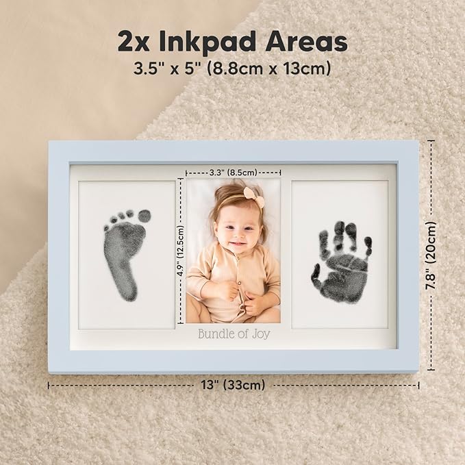 Inkless Baby Hand and Footprint Kit Boy, Girl - No Mess Ink Pad for Handprint, Clean Touch Dog Paw Print Kit, Personalized Baby Shower Gifts, Nursery Newborn Keepsake Frame (Mist Blue)